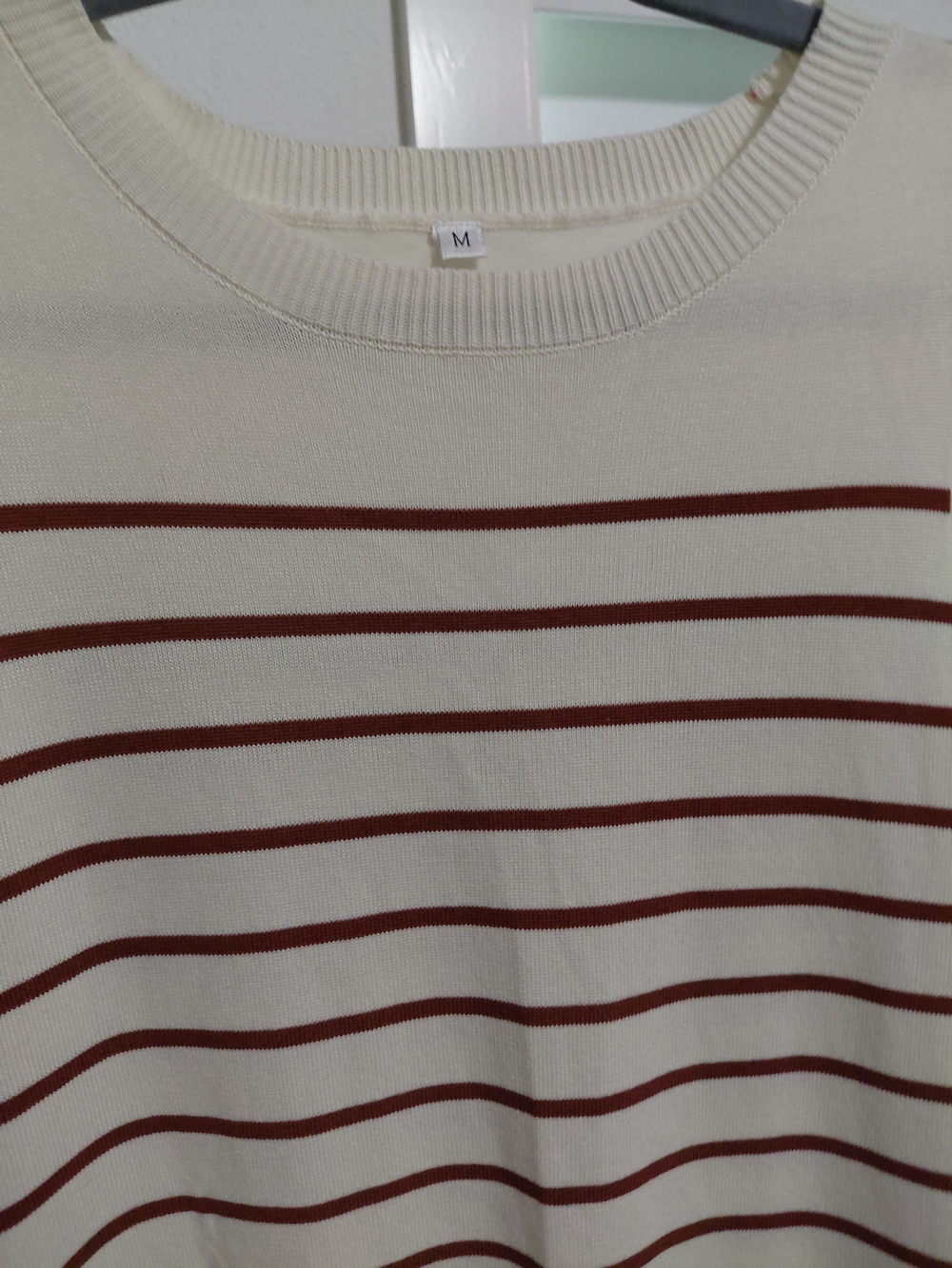 Cream and Rust Striped Crewneck Knit Dress- M